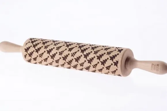 MoodForWood Träkavel, Graverad, 43 cm med Handtag, Perfekt för Bakning - Julgransmönster
