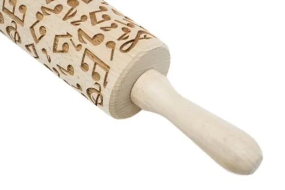 MoodForWood Träkavel, Graverad, 43 cm med Handtag, Perfekt för Bakning - Musik och Noter Mönster