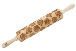 MoodForWood Träkavel, Graverad, 43 cm med Handtag, Perfekt för Bakning - Monstera Mönster