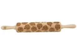 MoodForWood Träkavel, Graverad, 43 cm med Handtag, Perfekt för Bakning - Monstera Mönster