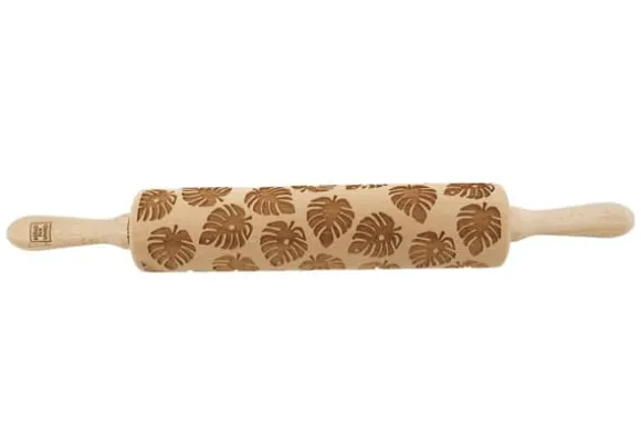 MoodForWood Träkavel, Graverad, 43 cm med Handtag, Perfekt för Bakning - Monstera Mönster