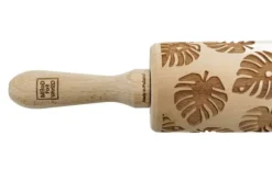 MoodForWood Träkavel, Graverad, 43 cm med Handtag, Perfekt för Bakning - Monstera Mönster