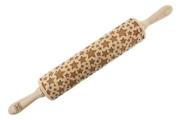 MoodForWood Träkavel, Präglad, 43 cm med Handtag, Perfekt för Bakning - Stjärnmönster