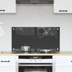Mörk Grå Kök Backsplash i Härdat Glas - Värmebeständig & Lätt att Rengöra | Storlek: 80x40x0,6 cm