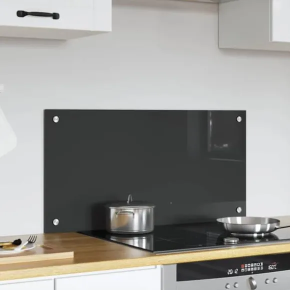 Mörk Grå Kök Backsplash i Härdat Glas - Värmebeständig & Lätt att Rengöra | Storlek: 80x40x0,6 cm