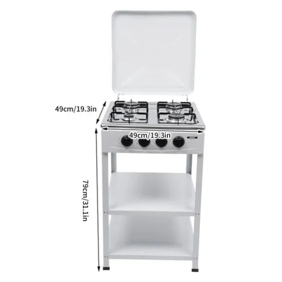 Nödspis - Utomhus gaskök med 4 brännare - Förvaringshylla - Naturgas/Gasol - 49×49×79 cm - Järn - 9 kg - Röd