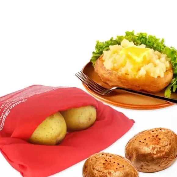 NOUVEAU Röd Tvättbar Kockväska Mikrovågsugn för Snabb Tillagning av Potatis