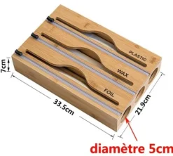 OBOSOE Bambudispenser för Plastfilm & Aluminiumfolie - Organizer för 12,5 tums Rullar | Inklusive Vaxpapper och Bakplåtspapper