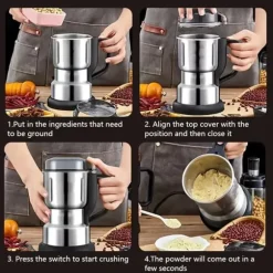 OBOSOE Elektrisk Multifunktionell Kvarn / Kaffekvarn med 4-Bladig Stålkniv – Mal Kaffebönor, Kryddor & Ingredienser