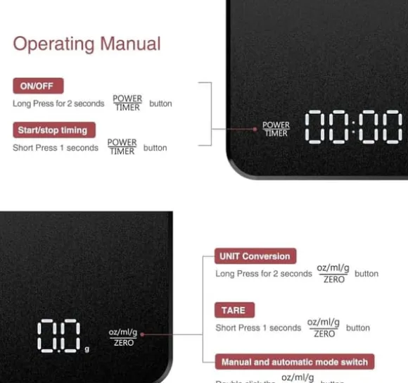OBOSOE Högprecision USB-laddningsbar digital kaffevåg med timer – för espresso, pour-over och hembakning