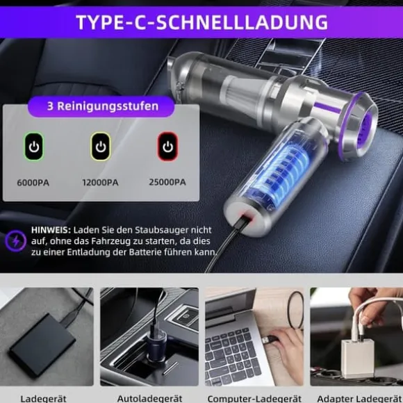 OBOSOE 4-i-1 Trådlös Handdammsugare – Mini Dammsugare med Självtömning, 3 Sugnivåer för Hem, Bil & Husdjur