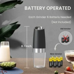 OBOSOE 2-Pack Elektrisk Salt- och Pepparkvarn med LED-ljus – Batteridriven Automatisk Kryddkvarn med Justerbar Grovlek