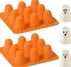 OBOSOE 2-Pack Halloween Silikonform, 3D Spökform, Non-stick Chokladformar med 9 Hål för Gelé, Gummy, Pudding