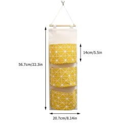 OBOSOE 3-Pack Hängande Förvaringspåse med 3 Fack - Bomull/Linne Väggförvaring för Sovrum, Vardagsrum och Kök