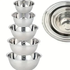 OBOSOE 5-packs ROSTFRISTAHLSSkålar - Beredningsskålar med Måttskala, för Bakning, Matlagning, Sallad, Frukt, Äggvispning, Mixning, Köksaccessoarer