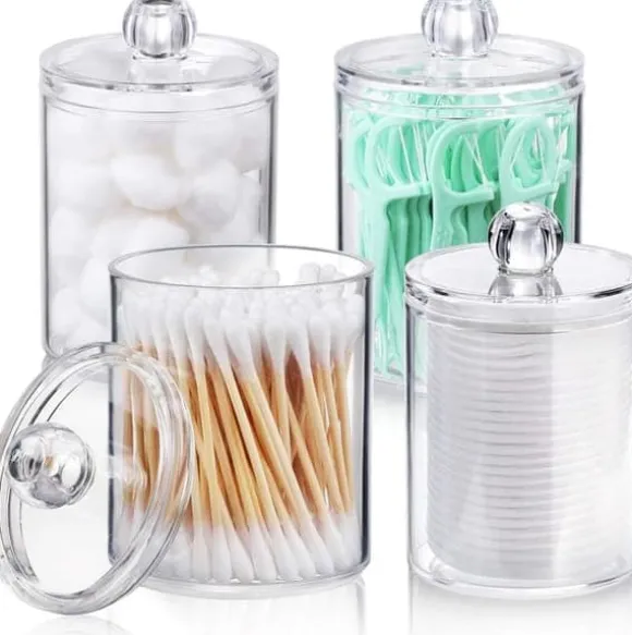 OBOSOE 4-Pack Transparenta Förvaringsburkar för Smink och Småföremål