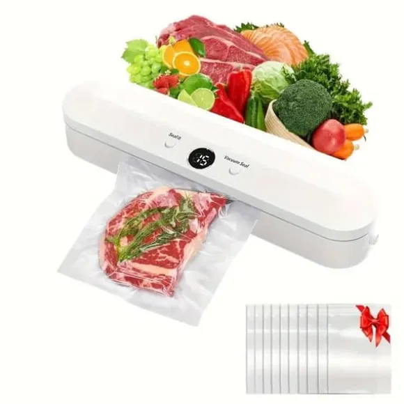 OBOSOE Vakuumförpackare / Vacuum Sealer med 10-Pack Påsar – Automatisk Matförslutare för Torr och Fuktig Mat