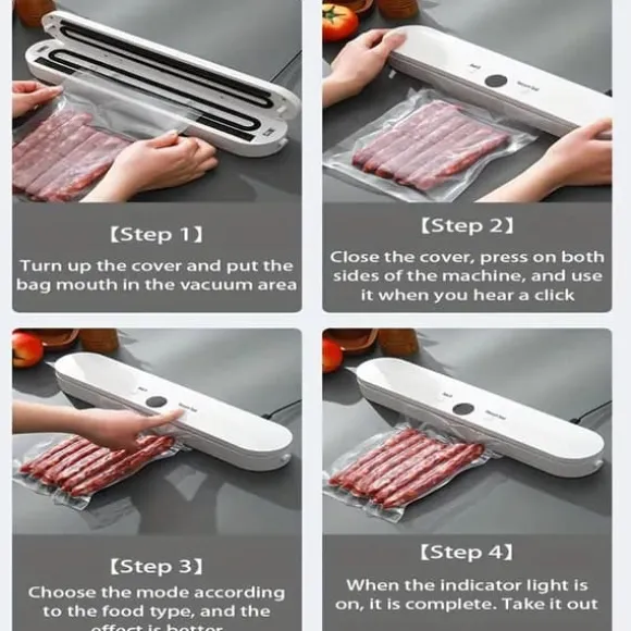 OBOSOE Vakuumförpackare / Vacuum Sealer med 10-Pack Påsar – Automatisk Matförslutare för Torr och Fuktig Mat