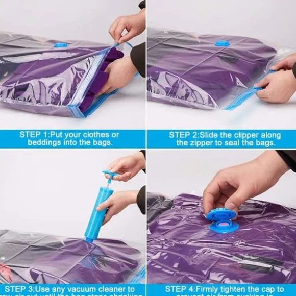 OBOSOE Vakuumpåsar 5 st med Vakuumpump – 70x50 cm Förvaring för Kläder, Täcken & Filtar