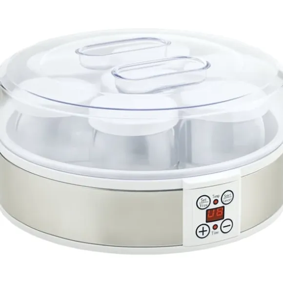 OBOSOE Yoghurtberedare – Maskin för hemmagjord yoghurt, 7 glas, rostfritt stål, silver och vit, 24 cm x 24 cm x 13 cm