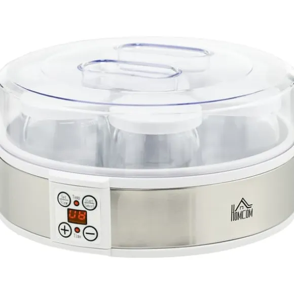 OBOSOE Yoghurtberedare – Maskin för hemmagjord yoghurt, 7 glas, rostfritt stål, silver och vit, 24 cm x 24 cm x 13 cm