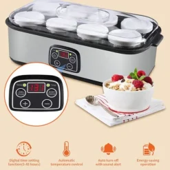 OBOSOE Yoghurtmaskin 1400ML med 8 Glas, Justerbar Temperatur & Tid, Automatisk Maskin med LCD-Skärm