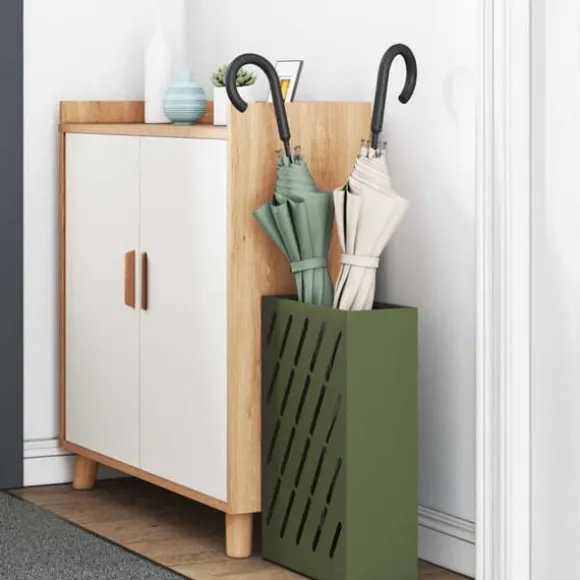 Olivgrön Paraplyställ i stål - Stilren och hållbar design | Storlek: 28x12x41 cm | Färg: Olivgrön