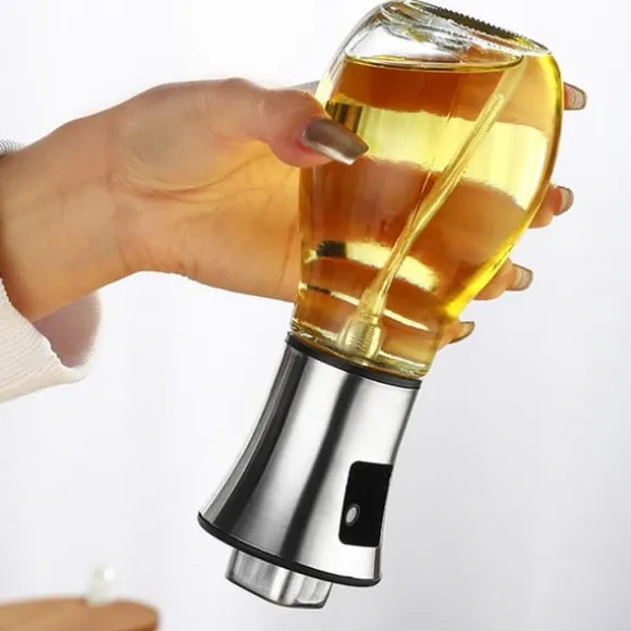 Oljesprayflaska Presstyp Spray Jämnt 200ml Glasögon Oljespraydispenser för köksmatlagning