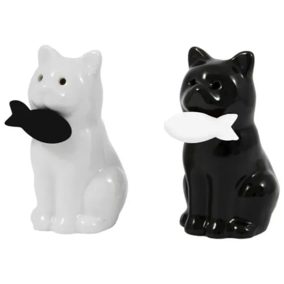 Original salt- och pepparkar i form av en katt. Set av salt- och pepparkar i keramik. Mått: 5 x 9 cm - Fisura
