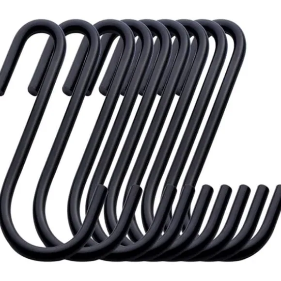 20-pack 10 cm svarta S-krokar för att hänga upp tunga garderobsjeans, stekpannor, kläder, väskor och handdukar