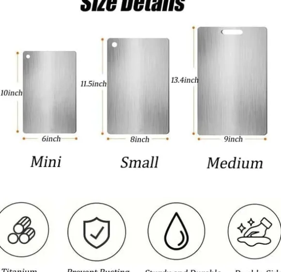 3-Pack Dubbelsida Skärbrädor i Rostfritt Stål – Mögelresistenta & Vattentåliga Skärbrädor för Kök
