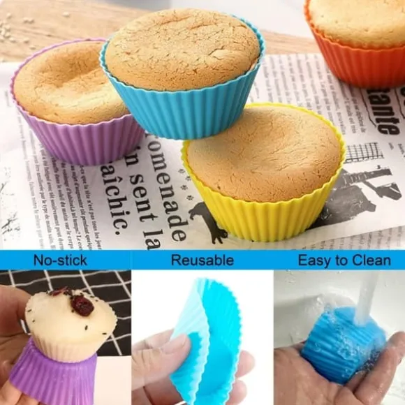 24-pack, flerfärgade återanvändbara silikonformar för muffins, non-stick och flexibla muffinsplåtar, lättrengjorda muffinsformar