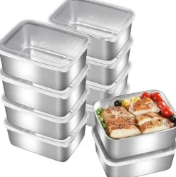 10-pack Matlådor i Rostfritt Stål med Lock – 580ml Förvaring – Tätslutande Lunchlådor för Kyl, Frys, Picknick & Camping – 14x11x5,5 cm – Silver