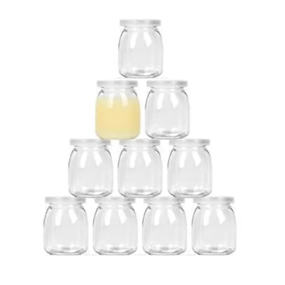 10-pack - 200 ml glasburk med lock, transparent glaspuddingburk med PE-lock, används för yoghurt, pudding, mjölk, sylt, mousse etc.