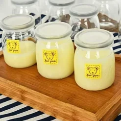 10-pack - 200 ml glasburk med lock, transparent glaspuddingburk med PE-lock, används för yoghurt, pudding, mjölk, sylt, mousse etc.