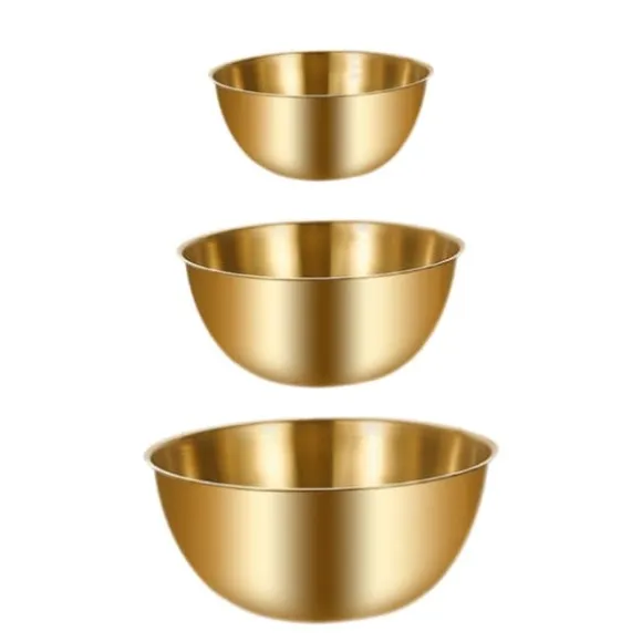 3-pack rostfria skålar - för bakning, matlagning, sallad, frukt, blandning (guld)