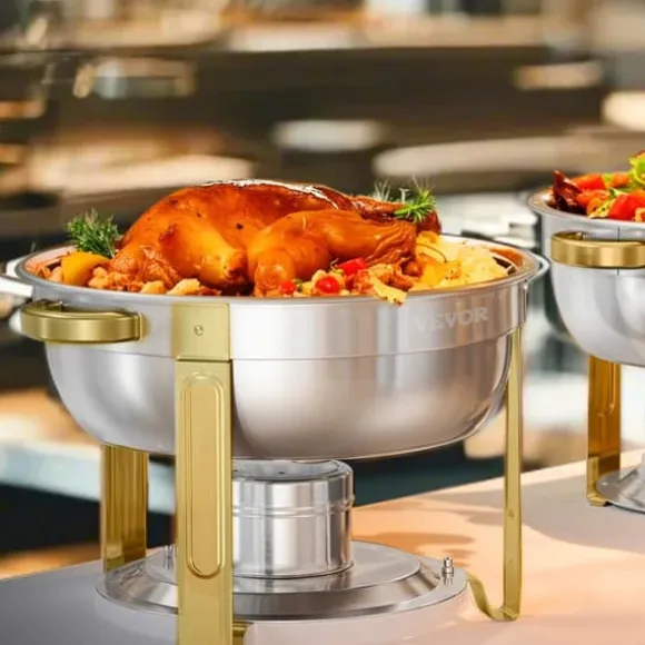 4-pack Skavskålar på 5 Qt, Bufféset i Full Storlek, Runda Pan i Rostfritt Stål
