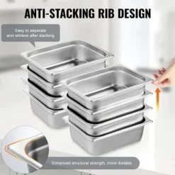 8-pack 1/2 storlek Hotellpannor i rostfritt stål, Ångbordspanna med 4