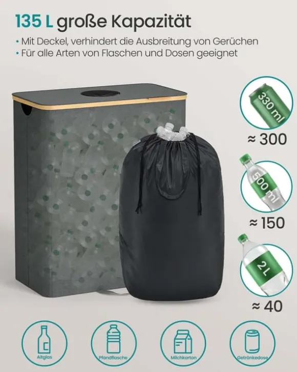 Pantflaska uppsamlingsbehållare – 135 L – Skiffergrå-naturlig beige