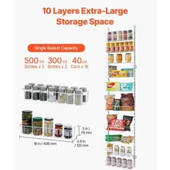 Pantry Organizer 10-nivå, över dörren hängande förvaringsställ, justerbar
