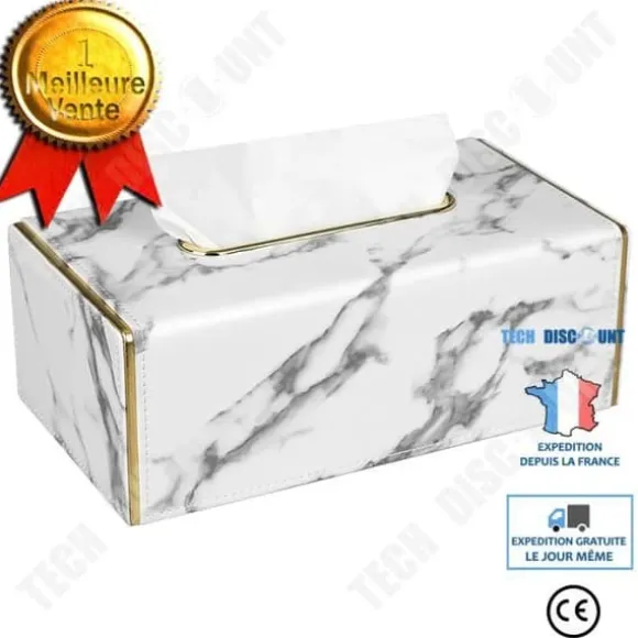 Pappersservettlåda - TECH DISCOUNT - Marmorvit - Läder - 25x14x9.5 cm - Lätt lyx