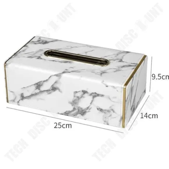 Pappersservettlåda - TECH DISCOUNT - Marmorvit - Läder - 25x14x9.5 cm - Lätt lyx
