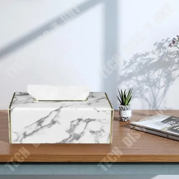 Pappersservettlåda - TECH DISCOUNT - Marmorvit - Läder - 25x14x9.5 cm - Lätt lyx