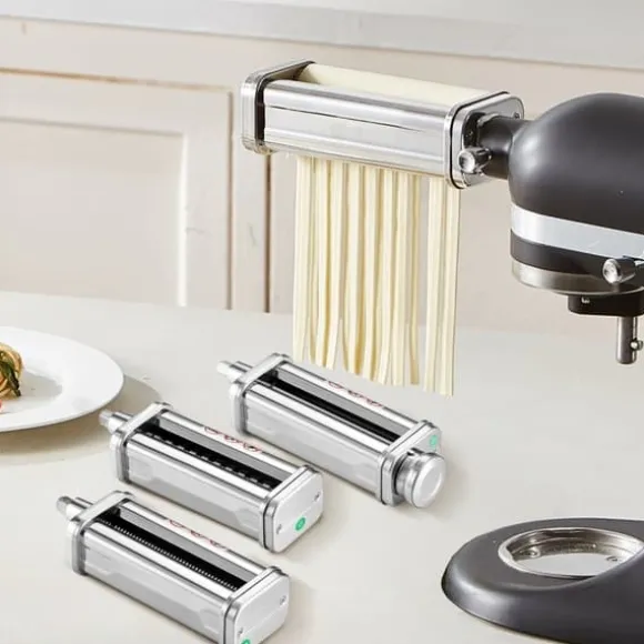 Pastatillbehör för KitchenAid, rostfritt stål, Pasta Roller, Spaghetti- och Fettuccine-cutter, 8 justerbara tjocklekar, 3 delar.