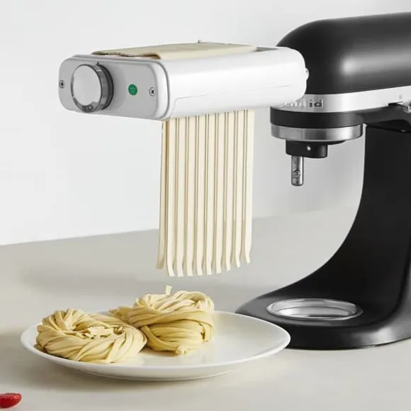 Pastatillbehör för KitchenAid, 3-i-1 rostfritt stål, Pasta Roller, Spaghetti och Fettuccine Cutter, justerbar tjocklek.