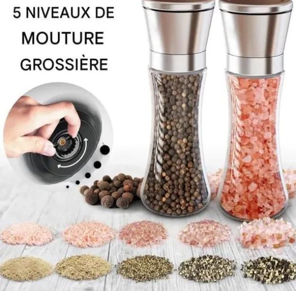 Peppar- och Saltkvarn - Pepparkvarn - Manuell Pepparkvarn - Justerbar Korns Storlek - 2PCS