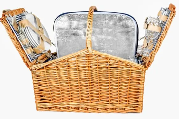 Picknickkorg 4-personer med porslin & termopåse - ljus vass