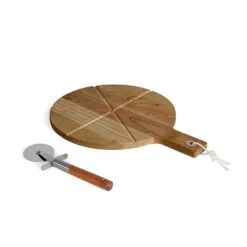 Pizzaset - LIVOO - MES158 - Akaciaträ - 30 x 45 cm - 1 pizzaskärare - Handtag med upphängningshål