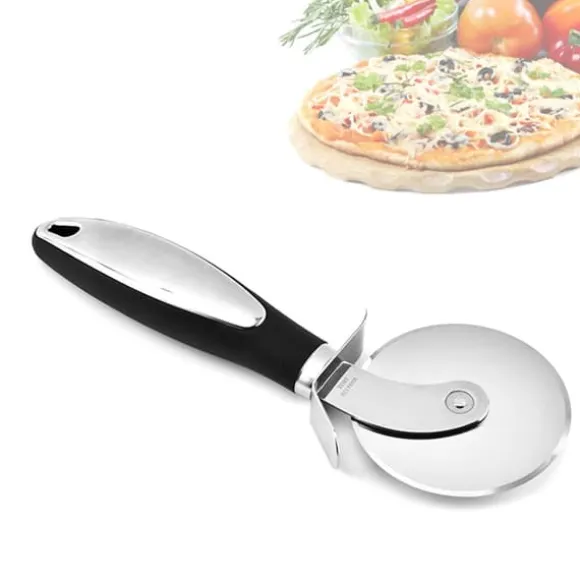 Pizzaskärare i rostfritt stål med hjul för kökspizzaskärare med halkfritt grepp