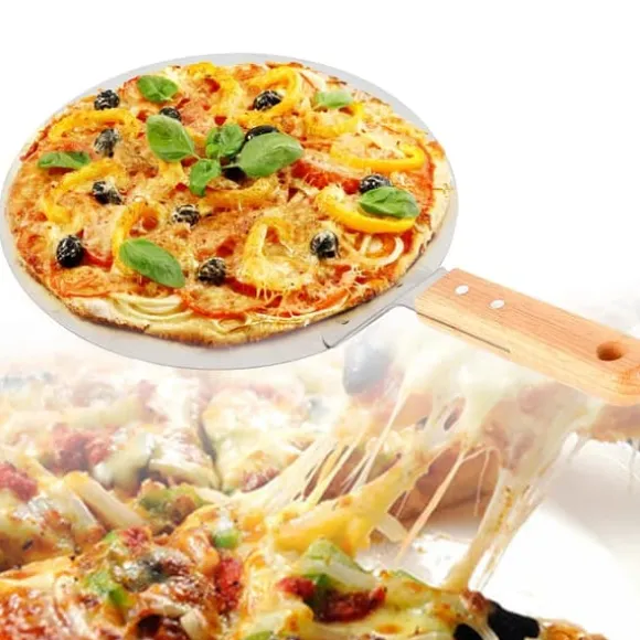 Pizzaspade - Bakspade - Rund - Rostfritt stål - För pizza, paj och tårta - Silver